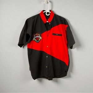 Vintage Bugle Boy Black and Red Casual Button Down Shirt, Men’s XL